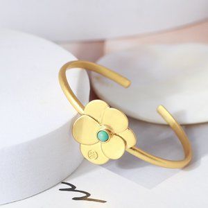 Tory Burch Gold Double Flower Open Bracelet